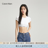 Calvin Klein内衣【摩登引力带】女士ck无钢圈轻运动可外穿短款短袖T恤式文胸 100-月光白 L 推荐75D-85C