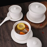 贝瑟斯 陶瓷碗炖盅隔水炖盅蒸蛋羹碗盅瓦罐炖盅炖汤盅蒸盅带盖勺碟580ml