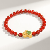 慕梵红玛瑙手串护身符马年本命年貔貅和田玉转运珠手链男女士生日礼物