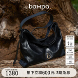 半坡饰族（bampo）中号绵绵包hobo托特包头层牛皮大容量单肩斜挎包软包礼物女友 墨碳黑（中号升级拉链款）