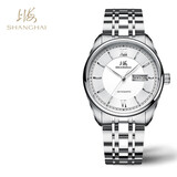 上海（SHANGHAI）手表男款 男士自动机械表 国民系列 经典双历白盘钢带SH3008N-1