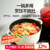 乐扣乐扣（LOCK&LOCK）珐琅铸铁锅双耳汤锅炖锅奶锅煮锅煮面煲汤电磁炉煤气灶白色24cm