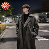 NEW OR MODE韩系英伦中长款毛呢大衣男秋冬季新款痞帅风衣外套潮牌高级感上衣 深灰色 XL