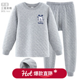 巴布豆儿童保暖内衣套装秋冬加厚纯棉男童秋衣秋裤全棉女童宝宝 男童深灰 7633 150 参考身高140-150