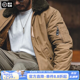 马登工装美式复古B15飞行员棉服夹克男保暖毛领加厚棉衣秋冬男士外套 卡其色 L