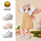 B.Duck小黄鸭童鞋女童软底运动鞋闪灯发光鞋秋季亮灯跑鞋5015A粉色25