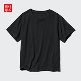 优衣库童装男童女童圆领T恤/短袖全棉纯色糖果彩色打底百搭474591 09 黑色 160