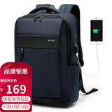 高尔夫GOLF双肩包男15.6英寸大容量笔记本电脑包多功能防泼水旅行出差背包商务休闲学生书包5I488394J蓝色
