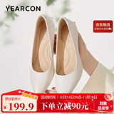 意尔康女鞋细跟通勤工作鞋浅口时装高跟鞋单鞋女春秋 26903W米白35