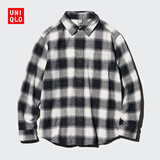 优衣库童装男童女童法兰绒格子衬衫长袖衬衣薄外套上衣新款478132 09 黑色 160