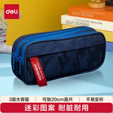 得力(deli)迷彩笔袋小学生 儿童大容量双层袋鼠包文具盒 学生文具收纳袋 深蓝色开学必备
