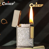 首领（CHIEF）煤油打火机双面精雕复古抬臂侧滑点火送长辈老公情人节生日礼物 【唐草】35ml油+火石棉线
