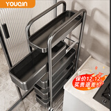 优勤（YOUQIN）厨房夹缝置物架极窄缝隙收纳柜多层冰箱侧面抽拉柜果蔬小推车 13cm宽三层黑色【可抽拉】