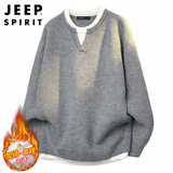 JEEP SPIRIT吉普假两件毛衣男秋冬季潮流亨利领针织衫男装 精纺灰 XL