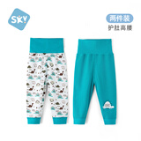 舒贝怡2条装婴儿裤子春秋款男女童宝宝高腰护肚睡裤纯棉儿童秋裤绿色90