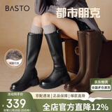 百思图【赵粤明星同款】都市朋克24冬商场骑士女长靴M5603DG4 黑色 37