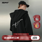 BJHG不计后果春秋简约刺绣加绒开衫连帽卫衣男潮牌欧美风宽松情侣外套 黑色 XL