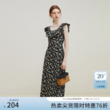 范思蓝恩23FS12695韩系荷叶边减龄连衣裙女夏季新款吊带裙子 黑底碎花 XS