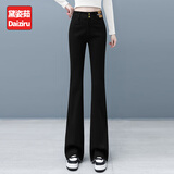 黛姿茹米白色微喇牛仔裤女秋冬2025新款高腰马蹄裤喇叭拖地直筒加绒裤子 黑色[加长裤] 常规 XL (29) 推荐111-120斤