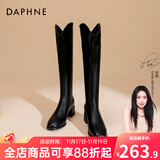 达芙妮靴子女长筒靴女2025秋冬新品经典骑士靴女加绒高筒靴女靴 黑色【加绒】 36