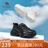 骆驼（CAMEL）老爹鞋女网布皮面拼接双系带厚底休闲鞋 L23S703108W 黑色透网 39