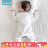 优奇婴儿衣服新生儿保暖三层夹棉连体衣春秋冬季哈衣爬服男女宝宝睡衣 升级【三层暖棉】屁屁熊粉色 90cm