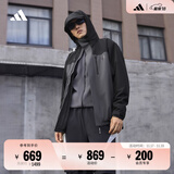 adidas拒水加绒内胆三合一连帽外套男女秋冬阿迪达斯官方轻运动 固态深灰   XL