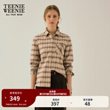 Teenie Weenie小熊女装秋季简约风磨毛格纹衬衫复古学院风长袖衬衣 卡其色 S (160)