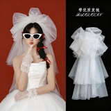 栢启歆新娘结婚头纱造型头饰发饰婚纱领证求婚配饰影楼拍照旅拍写真 蓬蓬抓纱造型纱 约80cm（带金属发梳）