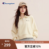 Champion冠军插肩袖卫衣女新款Polo领休闲半拉链休闲上衣 米白色 S 