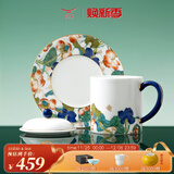 永丰源（auratic）幸福和鸣 陶瓷茶杯 三件套350ml泡茶杯 对杯情侣杯送礼 礼盒装 （三件套单杯-五彩）