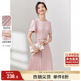 尚都比拉设计感拼接连衣裙夏季高级感气质百褶裙小个子中长裙子 粉陶色 XL