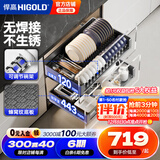 悍高（HIGOLD） 厨房橱柜拉篮碗架抽屉式碗篮加厚304不锈钢底板调味篮双层碗碟篮 750柜体2层-L3.0系列蜂窝纹套装