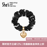 She's茜子发饰心形发圈大肠圈头花头绳马尾皮筋绑头发绳头饰生日礼物女 印花黑G1（配件升级款）