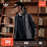 adidas经典三条纹运动连帽夹克外套男女春季阿迪达斯三叶草 深灰   M