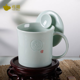 恒福自在杯 陶瓷月牙杯带过滤茶杯个人专用办公杯茶具高档带盖喝水杯 越窑古意