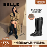 百丽（Belle）牛皮周雨彤同款双子星骑士女冬季商场款长靴B9V1DDG5 经典版-黑色（绒里） 36