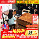 晶耀美式铁艺复古书桌实木学习桌防锈做旧台式电脑桌客厅化办公工作台 标准款单桌120*60*75厚度5cm
