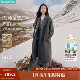 茵曼2025冬季女装新款100%绵羊毛双面呢外套女美拉德翻驳洋气长款大衣 深花灰 S 155-162cm /95-110斤
