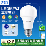 飞利浦（PHILIPS）led节能灯泡客厅家用超亮照明E27大螺口球泡12瓦3000K优视型
