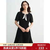 独束大码女装2025夏新款波点飘带连衣裙微胖收腰赫本风气质小黑裙 乌梅黑-短款 2XL （尺码：4）