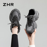 ZHR春秋老爹鞋女百搭厚底休闲鞋女网面透气运动女鞋 BV63 深灰色 37