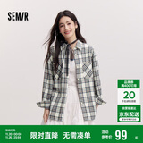 森马（Semir）[商场同款]长袖衬衫女中长款oversize春2025格纹上衣101125105007