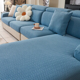 忆自然弹力沙发套罩四季通用全包沙发坐垫套沙发笠沙发座垫防尘保护罩 织纹-孔雀蓝 加大单人位 适合宽65-85cm*长65-85cm