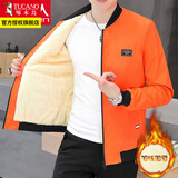 啄木鸟外套男秋冬季潮流宽松休闲男士夹克加绒加厚棒球棉服秋冬男装衣服 小方块橘色 2XL 建议125-145斤