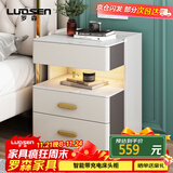 罗森（LUOSEN）岩板床头柜简约现代卧室小柜子意式轻奢实木家用床边柜岩板款白灰