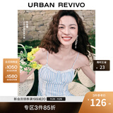 UR【钟楚曦同款】2025夏季新款女装波嬉风蕾丝条连衣裙UYL750037 蓝色条纹 XL