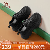 骆驼（CAMEL）老爹鞋女网布皮面拼接双系带厚底休闲鞋 L24S283079 黑色 37