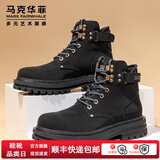 马克华菲马丁靴男高帮男鞋厚底增高百搭休闲工装靴冬季英伦风复古大黄靴子 纯黑 42 【此款为皮鞋码=运动鞋码43】