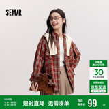 森马（Semir）[商场同款]长袖衬衫女中长款oversize春2025格纹上衣101125105007